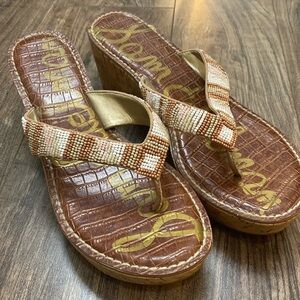 Sam Edelman Rosa Beaded Wedge Thong Sandal Neutral Shades Size 9.5